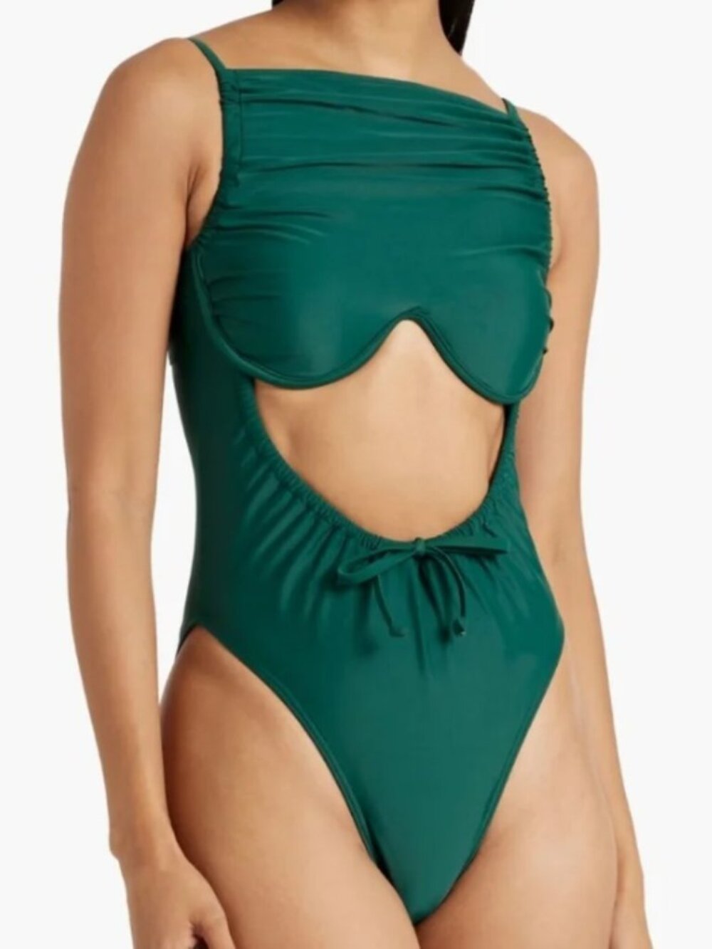 New Andrea Iyamah Tiaca One Piece Swimsuit Womens Hunter Green Ruched Chest XL